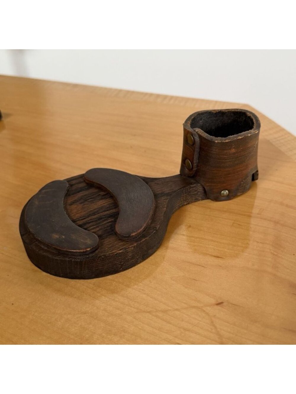 Vintage Wood Leather Fireplace Match Holder Caddy Rustic Hearth Decor Catch‎ All